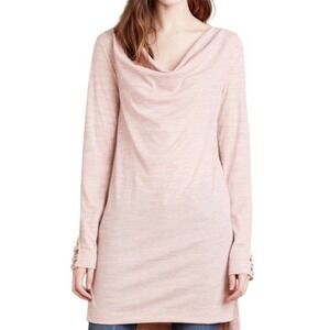 Pure + Good Anthropologie Tunic Dress M Blush‎ Pink Ribbed Cowl Neck Balletcore
